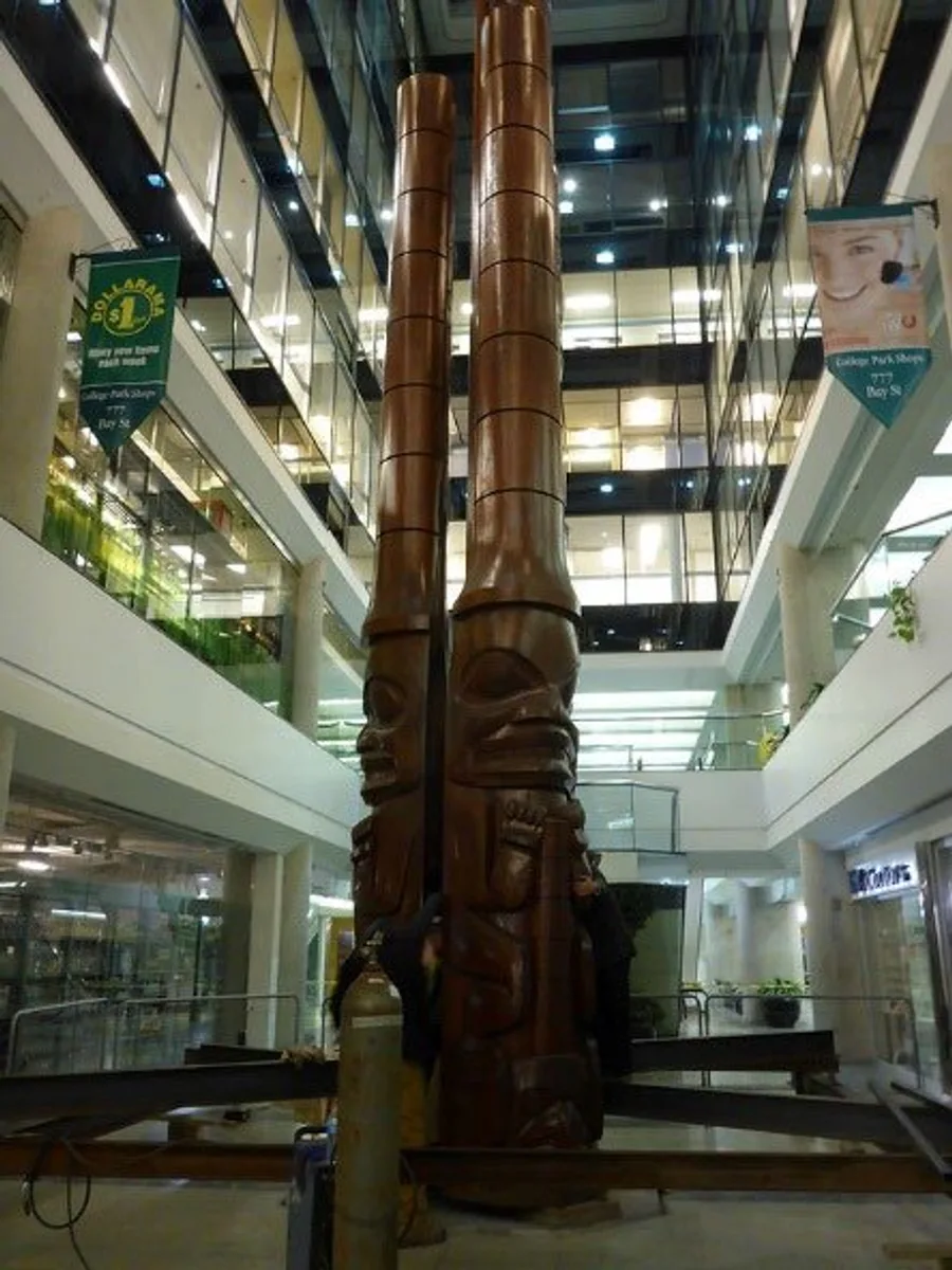 Totem pole installation at 777 Bay Street in Toronto